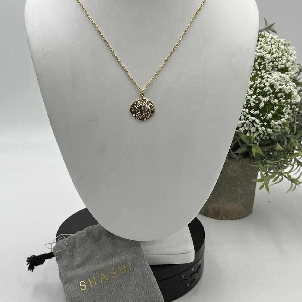 Shashi Designer Magical Pegasus Coin Charm 18K Gold Plated Long Necklace USA‎